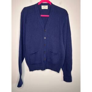60s Lord Jeff Navy Blue Wool Old Money Kurt Cobain Rockabilly Grandpa Cardigan M